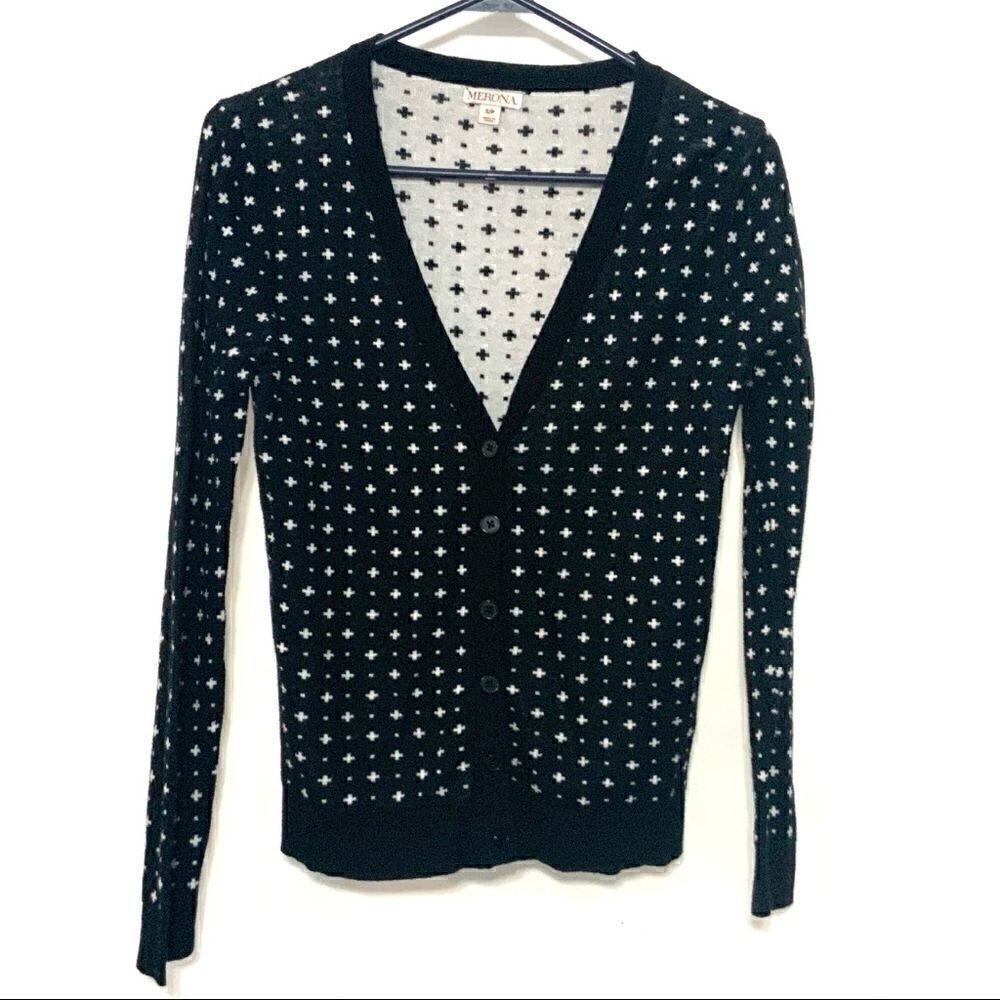 Merona a cross design black white cardigan